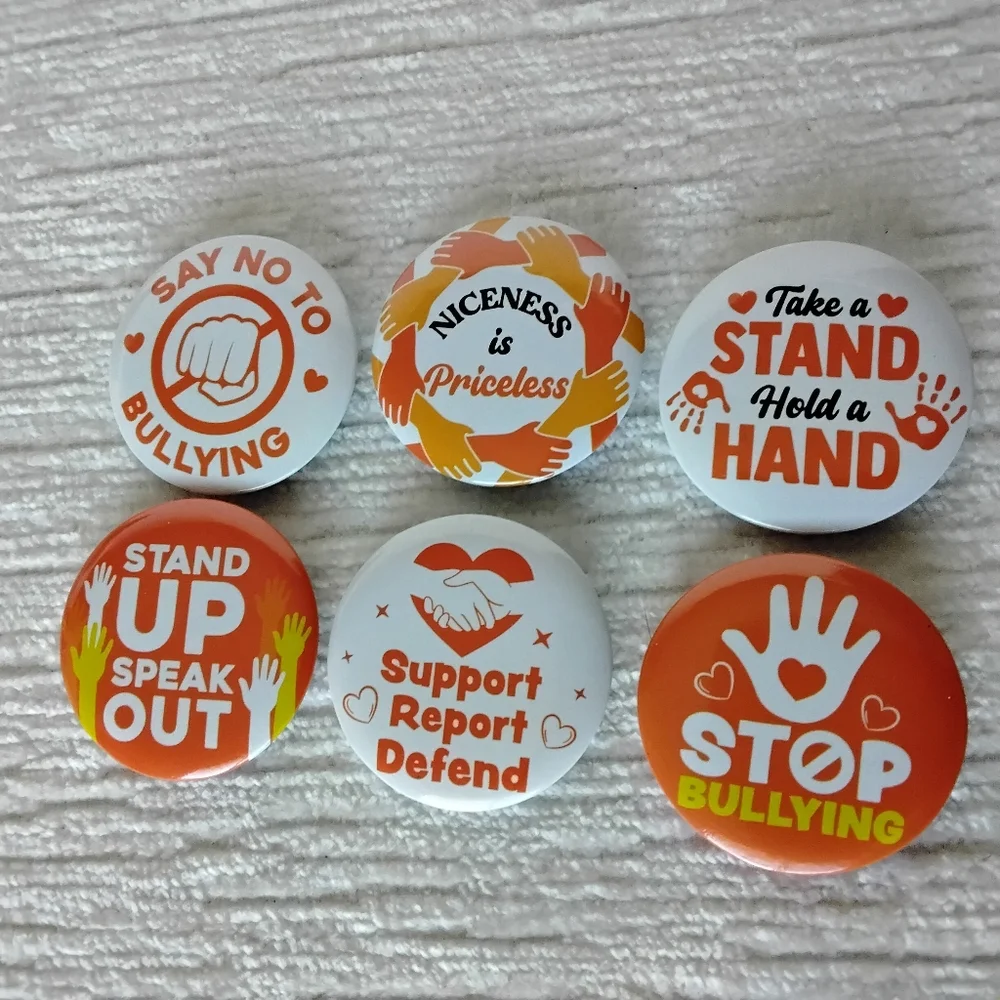 Anti-Bullying Button Pin Set Of 6 Unused 1.5